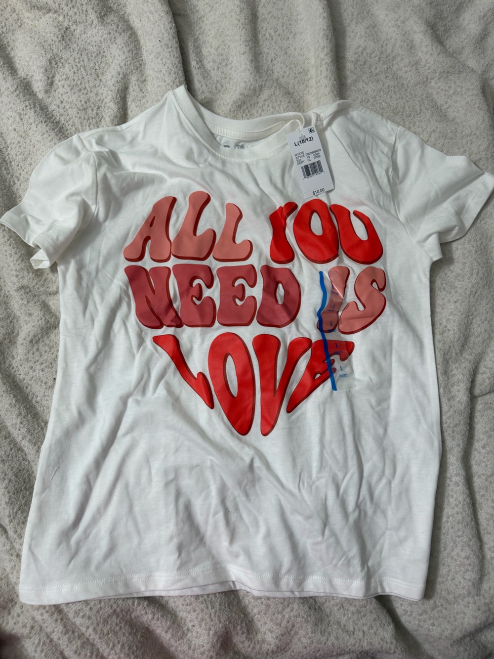 The Beatles White Tee with Red Heart 'All You Need Is Love' Graphic Large